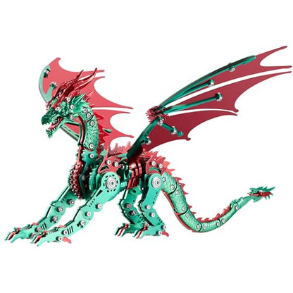 3D Model Kits for Adults,Metal Dragon Puzzle Building Set,Collectible Mechanical Engineering Crafts for Home Office Decoration & Gift（Red-Green）