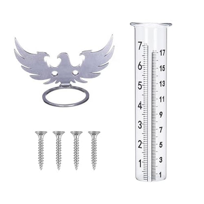 7" Rain Gauge Outdoor, Accurate Glass Tube Best Rated with Eagle Shape Rack, Decorative Eagle Rain Measure Tool for Garden, Lawn, Patio (Style A) - style: Style A