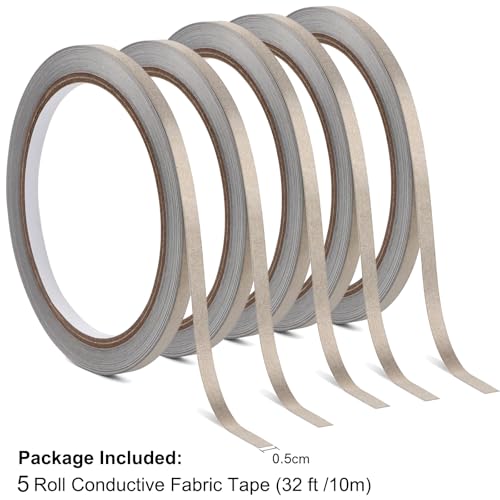 5 Pack 5mm X 10M (0.2in x 32ft) Conductive Nylon Conductive Adhesive Tape, Maker Tape for Paper Circuits, Craft Circuits Arts Crafts Scrapbooking Supplies Projects - color: 5 Pcs Conductive Tape