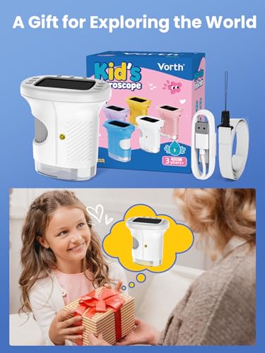 Microscope for Kids, 2.4 Inch Digital Microscope with 1000X Magnification, Handheld Camera Mini Pocket Magnifying Glass, Educational Toys for Ages 3+, White - color: White