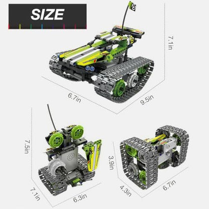 BIRANCO. Remote Control Tracked 3in1 Stunt Racer Building Kit - RC Car STEM Construction Toy, Gift Idea for Kids, Boys and Girls Ages 8-12 Year Old (353 Pcs) - color: Green