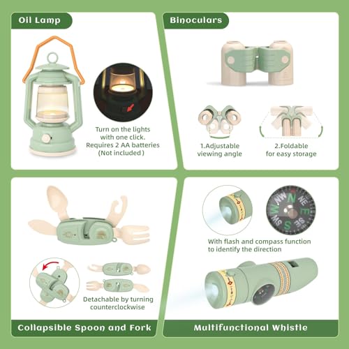 Kids Camping Set,Pretend Play Camping Gear,Ages 3+（26 PCS） - style: Kids Camping Toys Set