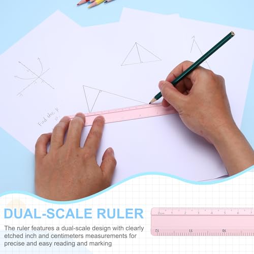 PATIKIL Metal Ruler 12 Inch/30cm, 2 Pcs Aluminum Straight Edge Ruler, Dual Scale Measuring Tool with Inch/Centimeter Scales & Hole for Math Office Drawing Engineering Home, Pink - color: Pink