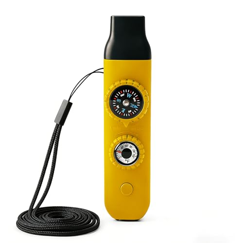 Multifunctional Survival Emergency Whistle for Kids with Compass Hiking Survival, Thermometer & Neck Lanyard | Emergency Safety Gear for Hiking, Camping, Kayaking, Boating, Climbing - color: egg yellow