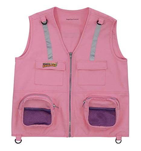 Kids Cargo Vest for Boys and Girls with Reflective Safety Straps - color: Pink, size: Large-X-Large