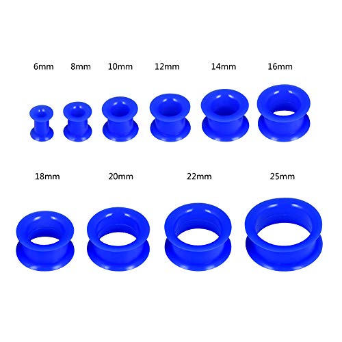 Oyaface 20 PCS Piercing Tunnel Set Soft/Hard Silicone Flesh Ear Plugs 2g-25mm Flexible Ear Stretching Gauge Expander - color: Blue