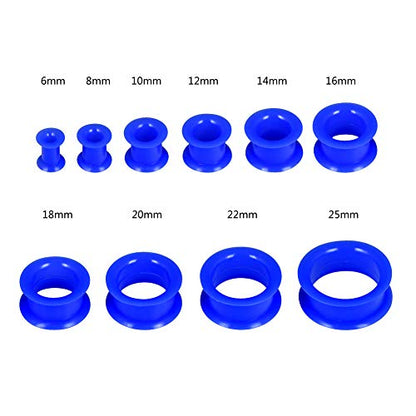 Oyaface 20 PCS Piercing Tunnel Set Soft/Hard Silicone Flesh Ear Plugs 2g-25mm Flexible Ear Stretching Gauge Expander - color: Blue