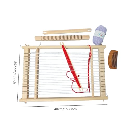 Wooden Craft Weaving Loom Kit, DIY Hand-Knitting Weaving Machine Tapestry Looms with Stick Bar, Large Weaving Frame to Handcraft Art for Beginners Experts, 10 by 15.7 Inch