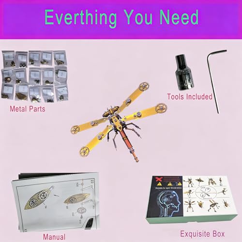 3D Metal Puzzles Model Kits for Adults - Build Dragonfly Hobby Kits for Men - Arts and Crafts Cool Things for Father Gifts for Birthday Ideas (Mechanical Dragonfly C) - style: Mechanical Dragonfly C
