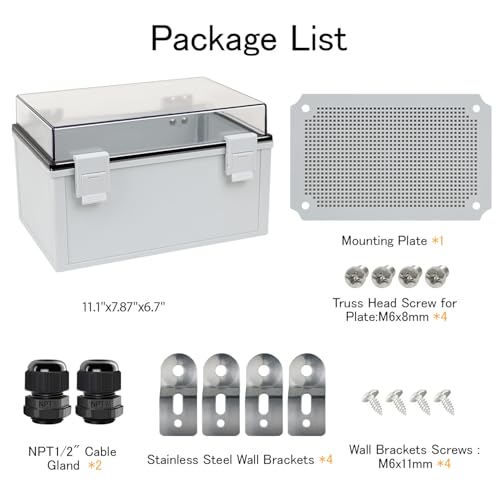 Junction Box IP65 Waterproof ABS Plastic Enclosure Hinged PC Clear Cover Electrical Project Box with Mounting Plate, Wall Brackets, Cable Glands 11.8"x 7.9" x 7.1" - color: Clear Cover, size: 11.8"x 7.9" x 7.1"