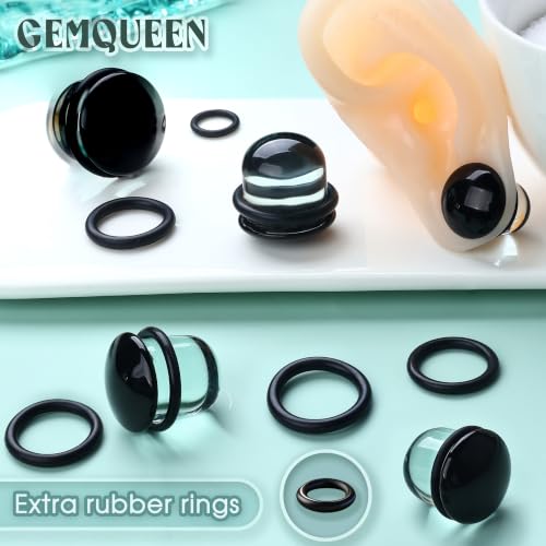 GEMQUEEN 24 Pcs 0.5mm Increments Glass Ear Stretching Kit Hypoallergenic - color: Black, size: 16mm(5/8'') | 2pcs