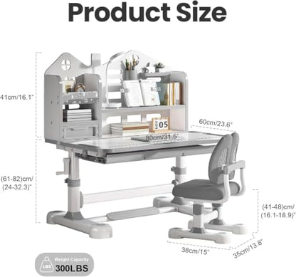 Kids Desk and Chair Set for Ages 3-12 Ergonomic Study Desk (Grey) - color: 015- Grey-1