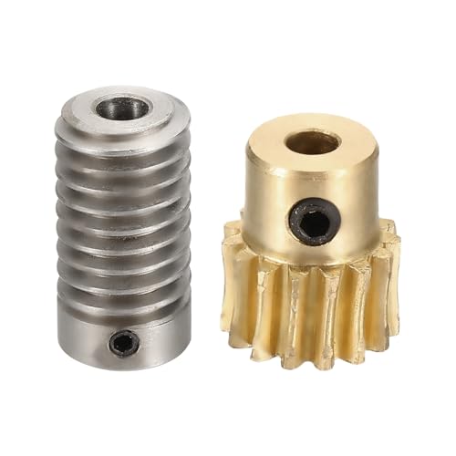 uxcell Worm Gear Set 15T 0.8 Module 1:15 Reduction Rate, Right Rotation Drive Gear Box Wheel Reduce Transmission Part (Brass Gear-4mm Bore, 1045 Steel Rod 6mm Bore) - size: Gear-4mm, Rod-6mm Bore, style: 0.8M-15T