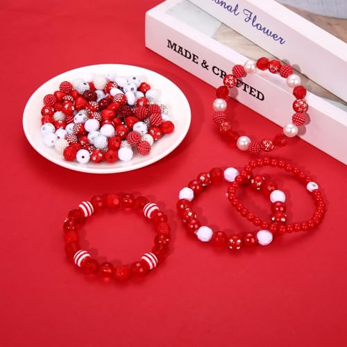 2200PCS+ Game Day Beads Charms for Bracelet Making Polymer Clay Beads Crystal Pearl Letter Gold Spacer Beads Football Charms for Game Day Bracelet Necklace Making DIY Crafts - color: Red White