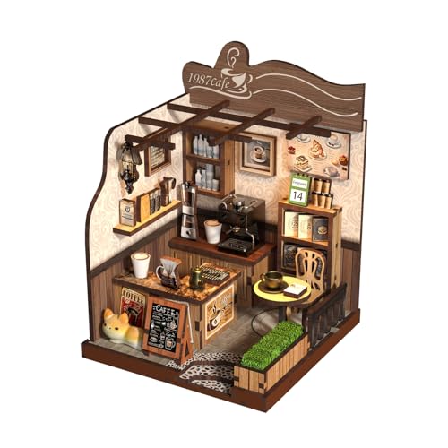 DIY Miniature Dollhouse Kit, 3D Wooden Puzzle Coffee Shop Model, Creative Mini Cafe Building Set with Furniture, Arts and Crafts Gift for Adults & Teens (Country Cafe) - style: Rustic