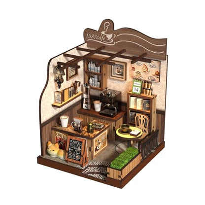 DIY Miniature Dollhouse Kit, 3D Wooden Puzzle Coffee Shop Model, Creative Mini Cafe Building Set with Furniture, Arts and Crafts Gift for Adults & Teens (Country Cafe) - style: Rustic