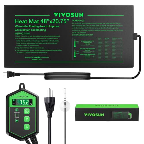 VIVOSUN 48" x 20.75" Seedling Heat Mat and Digital Thermostat Combo Set - size: 48"x20.75"