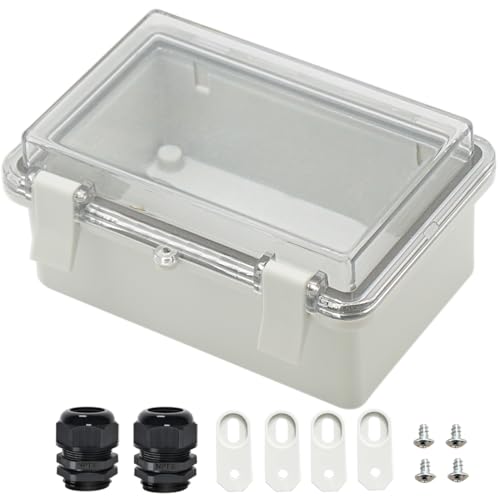 Zulkit Junction Box ABS Plastic Dustproof Waterproof IP65 Electrical Boxes Hinged Shell Outdoor Universal Project Enclosure Clear Cover with 2 Cable Glands 5.9 x 3.9 x 2.8 inch (150x100x70 mm) - size: 5.9" x 3.9" x 2.8"