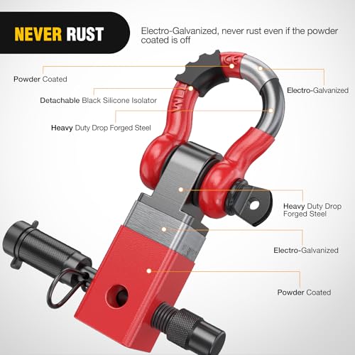 Nilight 3/4" Anti-Theft D Ring Shackle Hitch Receiver 2" Solid Towing Kit | 45000 LBs Breaking Strength 5/8" Trailer Hitch Lock Pin Heavy Duty Solid Towing Kit for Trucks Off Road Red - color: Hitch w/ Lock Pin Red