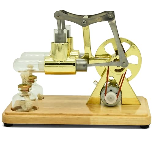 NIKOLATOY Double Cylinder Stirling Engine Model Kit, Dual Cylinder Heat Engine Motor with Alcohol Burner, Advanced Physics Experiment Engine, Mechanical Engineering Desk Display - color: Twin Cylinder