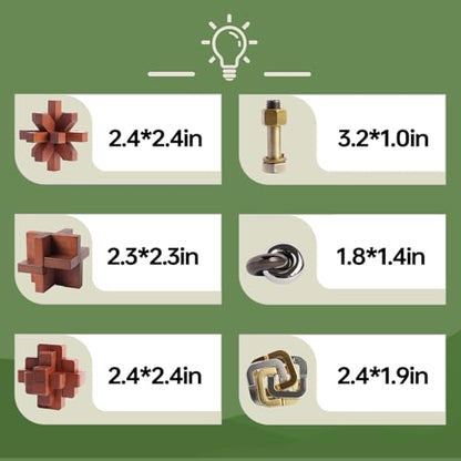 12pcs Puzzles Toys Wooden Metal Brain Teaser Puzzles Game for Adults Kids - style: Style A