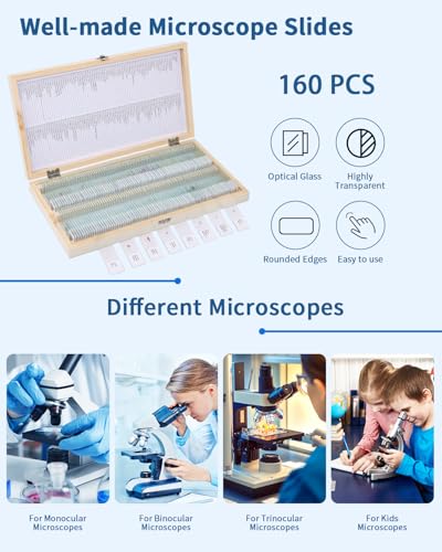160-Pcs Microscope Slides with Specimens,Plant, Animal, Algae,etc,Educational Microscope Slides and Covers for Young Scientists,Perfect for Biology Class and Experiments - style: 160pcs