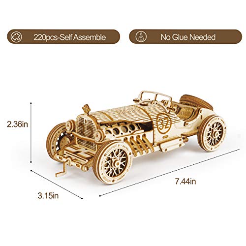 ROKR 3D Wooden Puzzle for Adults-Mechanical Car Model Kits-Brain Teaser Puzzles-Vehicle Building Kits-Unique Gift for Adults on Birthday/Christmas Day(1:16 Scale)(MC401-Grand Prix Car)