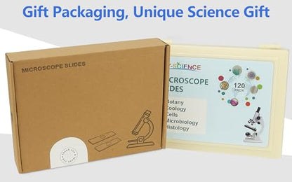 120 Microscope Slides with Specimens Set, Lab-Grade Prepared Microscope Slides for Kids Adults, Animal/Plant/Microbe/Tissue/Cells, STEM Biology Kit for Homeschool, Classroom Labs & Science Education - size: Ages 11+