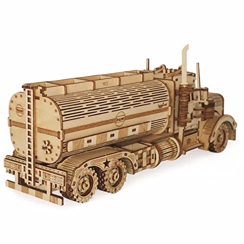 3D Wooden Tank Truck Puzzle, Wood Crafts DIY Assembly Mechanical Truck Model Kits, Wooden STEM Brain Teaser Puzzles, Christmas Birthday Gifts for Adults & Teens - color: Tank Truck