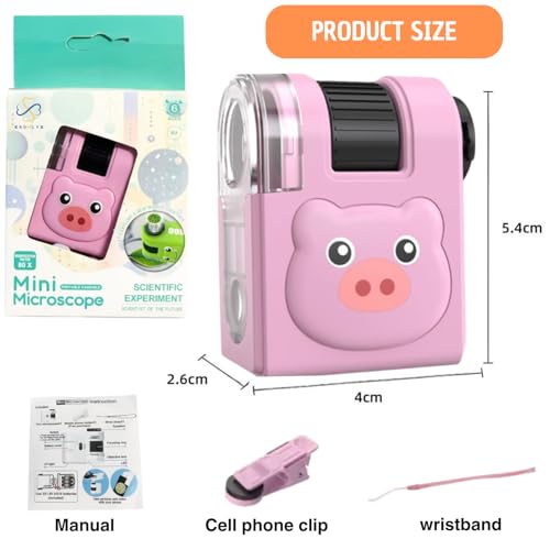 2026 New Kids Pocket Microscope Toy - 60x-80x Handheld Portable Science Kit with LED Light - STEM Educational Gift & Christmas Stocking Stuffer for Boys & Girls Age 3-12 (Pink Bear) - style: Pig