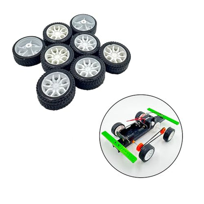 8PCS Toy Car Wheel RC Car Rubber Tire Wheel with Metal Shaft Axles for RC Car Truck Robot DIY Model Car Building Parts (2x32mm) - style: 2x32mm