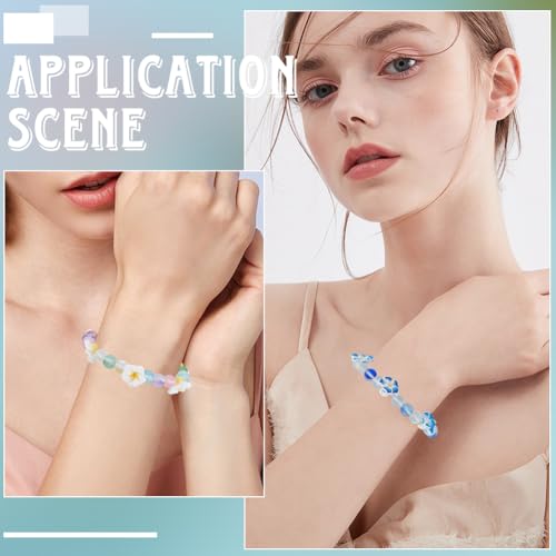 SUNNYCLUE 1 Box 150Pcs 6 Sets Flower Bracelet Making Kit Plumeria Flowers Beads with 10m Crystal String Summer Hawaii Ocean Beach Moonstone Beads for Jewelry Making Adults Supplies Adults Beginner - style: Plumeria Flower 3