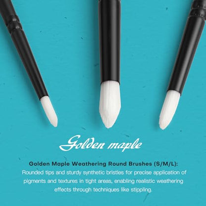Weathering Paint Brushes-Golden Maple 3pcs Round Paint Brushes Set for Weathering Effects, Textures, Washing and Dry Brushing on Miniature Painting - style: Weathering-Round