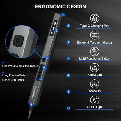 STREBITO 155 in 1 Electric Screwdriver Set, Electric Precision Screwdriver - color: Upgraded-grey