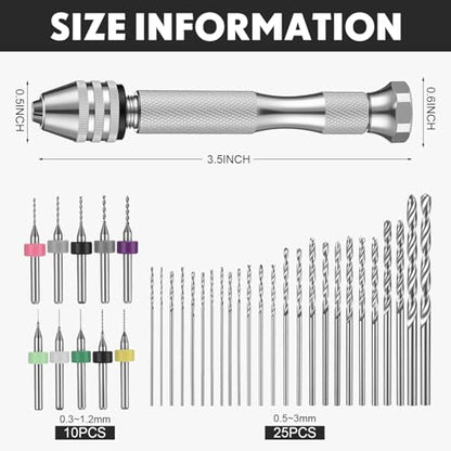 Mudder 36 Pcs Pin Vise Hand with Micro Drill Bits Set, Sliver - color: Silver