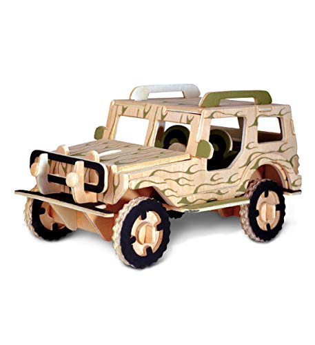 Puzzled 3D Puzzle Off-Road Vehicle Wood Craft Construction Model Kit, Fun & Educational DIY Wooden Toy Assemble Model Unfinished Crafting Hobby Puzzle to Build & Paint for Decoration 50 Pieces Pack