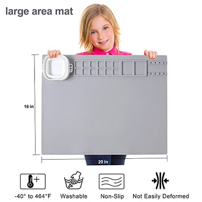 AWOKE Silicone Painting Mat - 20"X16" Silicone Art Craft Mat with 1 Water Cup for Kids -12 Color Dividers - 2 Paint Dividers (Grey) - color: Grey