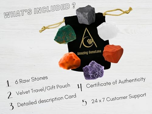 Amazing Gemstone Crystals for Menopause, Set of 6 Blood Stone, Lepidolite, Carnelian, Hematite, Red Jasper and Clear Quartz Healing Crystals and Stones - color: Menopause Crystals