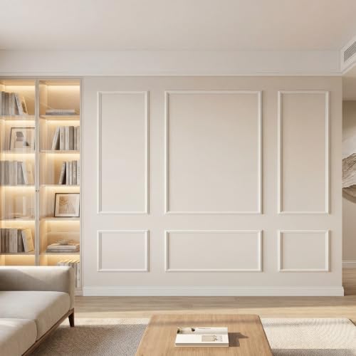 Garvee Premade Pre-Cut Bilinear Frame Wall Molding Set, 6 Separated Decorative Wainscoting Accent Panels, Glue-On Ready-to-Assemble Wall Trim for Interior Home Living Room Bedroom Corridor Decor - color: White-Style 3, size: Wide