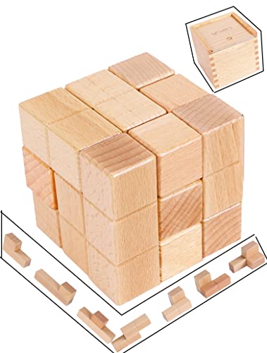TOWO Large Wooden Soma Cube Puzzle, IQ Logic Brain Teaser Toy