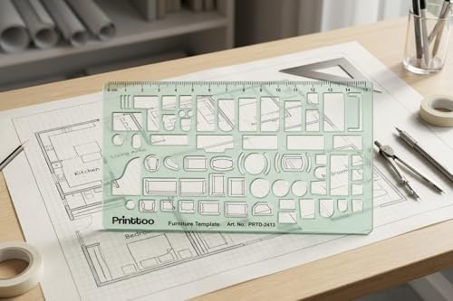 Printtoo Furniture Template Stencil, 2mm Thick Clear Green Acrylic Interior Design Ruler, Furniture Layout Cutouts with Measurements, Drafting Tool for Architects & Designers - color: Series-PRTD-2413A