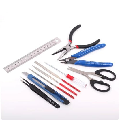 Model Building Tools Kit for Beginners-Hobby Craft Set with Side Cutter (Nippers),Precision Hobby Knife,Sanding Sticks,Tweezers,Basic DIY Repair Supplies (Model Aircraft Tool Set 1 (10 PCS)) - color: Model Aircraft Tool Set 1 (10 Pcs)