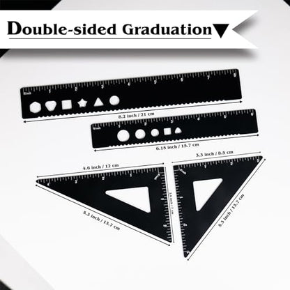 5 Pcs Metal Geometry Set, Math Drafting Ruler Kit- Aluminum Triangle Rulers, Protractor, 8 Inch and 6 Inch Drawing Ruler, Measuring Tool for School and Office (Metric and Imperial, Black) - color: Black