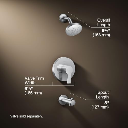 KOHLER TS35322-4G-CP, Elate Rite-Temp Tub and Shower Trim with Single Function 1.75 GPM Showerhead, Polished Chrome, Sleek Tub and Shower Kit, Easy to Clean - color: Polished Chrome, size: 1.75 GPM