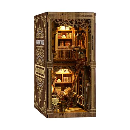 DIY Ancient Library Book Nook Kit, Wooden 3D Puzzle with LED Light, Miniature Bookshelf Model, Cultural Decor for Adults, 411 Pieces (Ancient Library) - style: Ancient Library