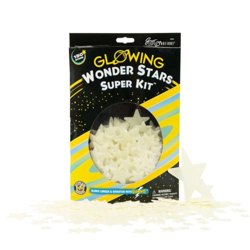 Great Explorations: Wonder Stars Super Kit, Glow In The Dark Ceiling Stars. 150 Pieces In 4 Sizes Reusable Sizes