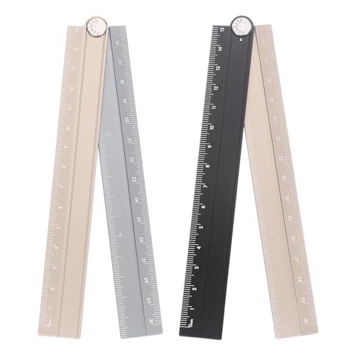 HARFINGTON 2pcs Folding Straight Ruler 30cm Metric Aluminum Alloy Protractor Foldable Angle Ruler Geometric Measuring Tool with Angle Line for Architects Artist Office, Black Gold/Gold Silver - color: Black Gold/Gold Silver