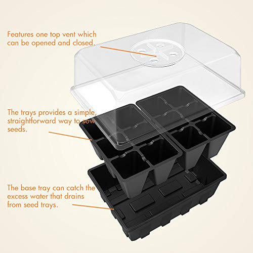 Gardzen 3 Pack Seed Starter Trays with Adjustable Vented Dome 36 Cell - color: Black, size: 3-Pack