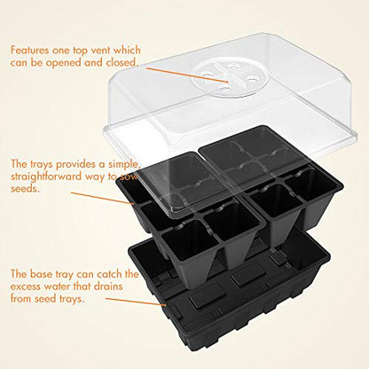 Gardzen 3 Pack Seed Starter Trays with Adjustable Vented Dome 36 Cell - color: Black, size: 3-Pack