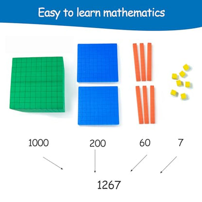 Base Ten Blocks Plastic and Foam Base Ten Set Place Value Blocks for Early Counting Math Toy for 1st Grade
